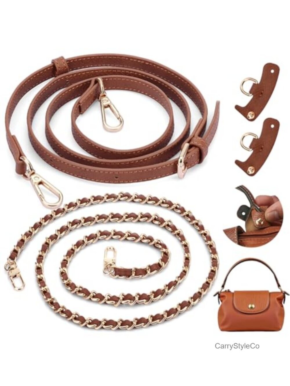 2-Pack Replacement Leather Purse Straps, Adjustable Crossbody Bag Chain Set